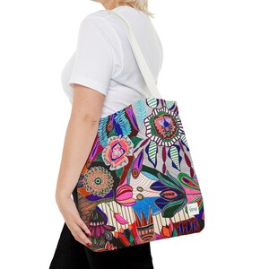 Bolsa de mano artística inspirada en las telas de la abuela - Bolsa de lona colorida imagen 2