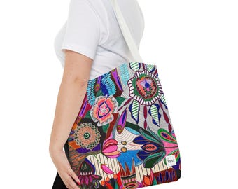 Artistic Tote Bag Inspired by Grandmother's Fabrics - Colorful Canvas Shopper