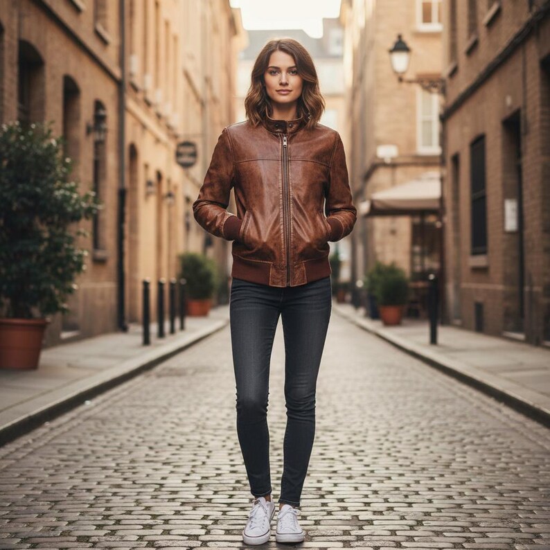 Men’s Vintage Brown Biker Leather Jacket | Classic Distressed Bomber Style Women