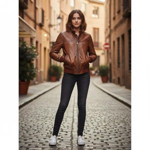Men’s Vintage Brown Biker Leather Jacket | Classic Distressed Bomber Style image 8