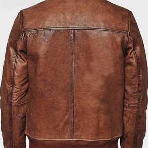 Men’s Vintage Brown Biker Leather Jacket | Classic Distressed Bomber Style image 6