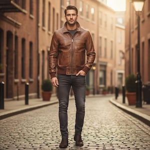 Men’s Vintage Brown Biker Leather Jacket | Classic Distressed Bomber Style Men