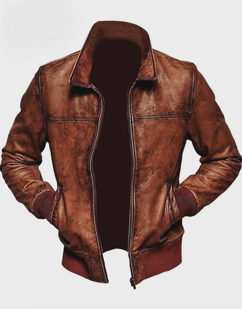 Men’s Vintage Brown Biker Leather Jacket | Classic Distressed Bomber Style image 3