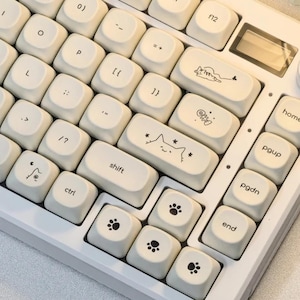 124 ホワイト キャット キーキャップ セット シンプル ミルキー ホワイト かわいい 猫 テーマ PBT 昇華 MOA プロファイル ラウンド ボール キャップ メカニカル キーボード キーキャップ MX スイッチ