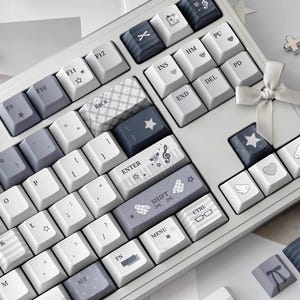 Teclas monocromáticas bonitas, color gris y blanco, perfil Cherry, diseño de ángel para PC, compatibles con interruptores MX / Teclas para juegos