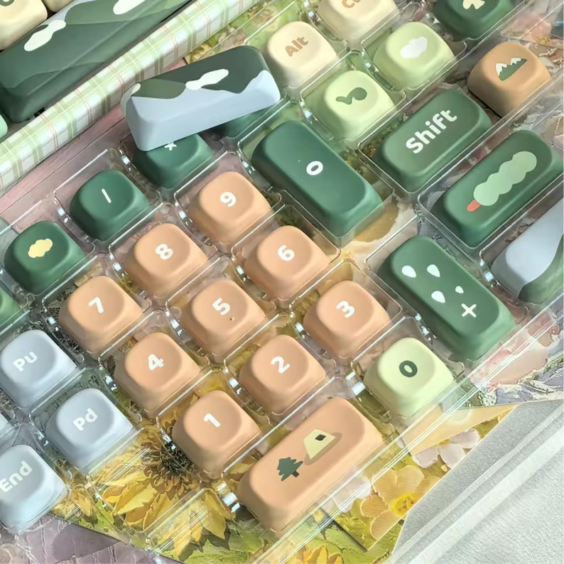128 Green Keycap Set Outdoor Themed Nature Lovers Hiking Dye Sublimation PBT Keycaps for Mechanical Keyboard MOA Height MX Switch Keycaps image 5