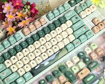 128 Green Keycap Set Outdoor Themed Nature Lovers Hiking Dye Sublimation PBT Keycaps for Mechanical Keyboard MOA Height MX Switch Keycaps