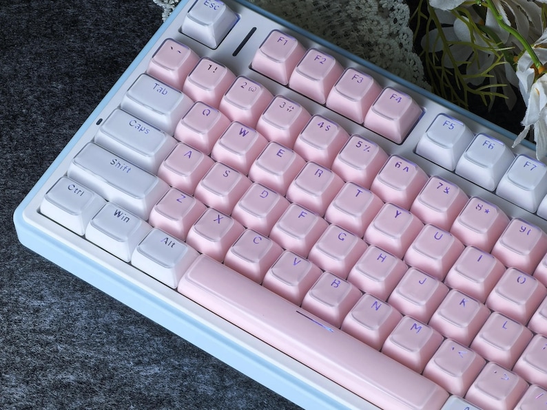 White Pink Translucent Keycap Set 136 Keys MDA Profile Jelly Crystal RGB Gaming MX Switch Custom Polycarbonate Mechanical Keyboard Keycaps image 1