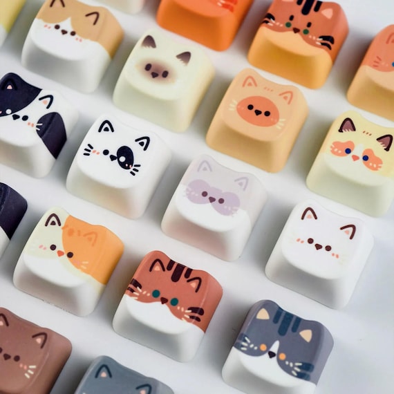 Cat Shaped Keycaps 25 Keys MAO Profile PBT Double Shot MX Switch Custom Accent Mechanical Keyboard Keycap Set Cat Lover Gamer Gift