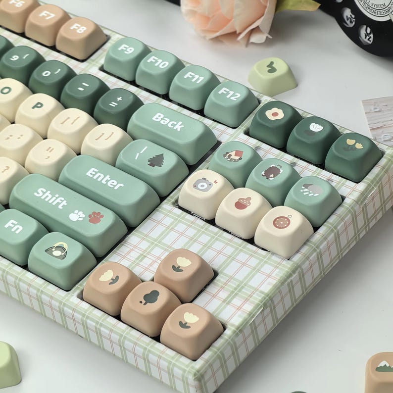 128 Green Keycap Set Outdoor Themed Nature Lovers Hiking Dye Sublimation PBT Keycaps for Mechanical Keyboard MOA Height MX Switch Keycaps image 7