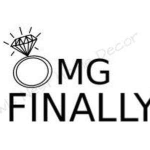 Op de afbeelding: Zwart-wit grafisch ontwerp met een diamanten ring en de tekst "OMG FINALLY".