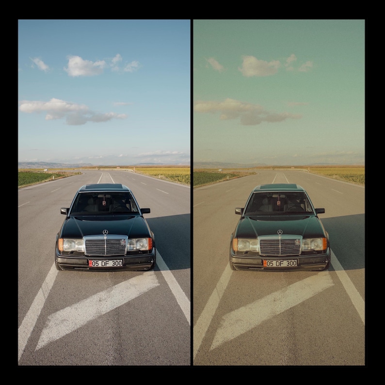 May include: A black Mercedes-Benz sedan driving down a straight road with a license plate that reads "05 OF 300". The car is driving towards the camera.