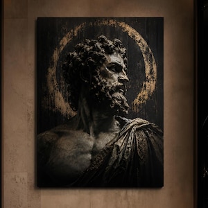 THE STOIC Black Gold Aluminum Wall Art — Cinematic Greek Mythology Metal Print