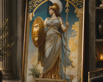 Art Nouveau-poster Athena: Griekse godin print, goddelijk vrouwelijk decor
