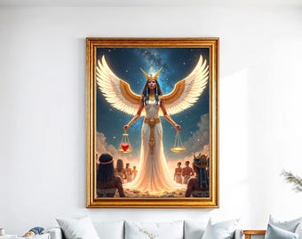 Póster de la diosa egipcia Ma&#39;at, impresión artística de equilibrio de justicia, elegante decoración espiritual de pared, mitología egipcia, regalo de mitología, decoración de meditación