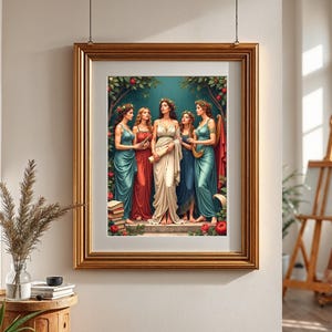 Pôster das deusas gregas Musas, impressão artística da mitologia renascentista, decoração de parede inspiradora, arte de musa, presente para amantes da mitologia, impressão elegante