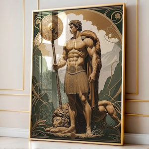 Hercules Art Nouveau Print: Greek Mythology Divine Masculine Decor