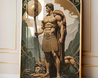Hercules Art Nouveau Print: Greek Mythology Divine Masculine Decor