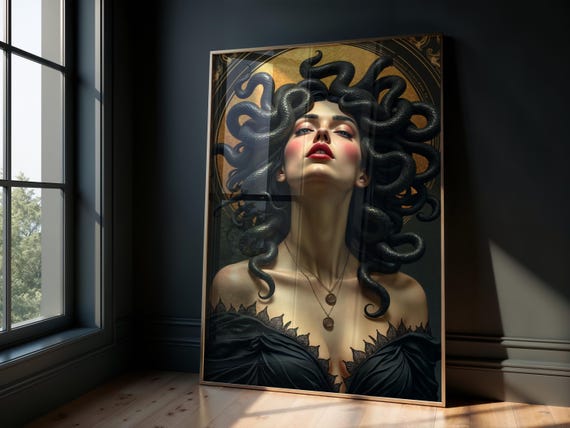 Medusa Art Print: Dramatic Gorgon, Greek Mythology Wall Decor