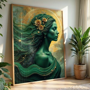 Grüne Göttin Dekor - Luxus Gaia Druck, Gelassene Mutter Erde Kunst, Spirituelle Griechisch Mythologie Geschenk für Haus Wand dekor