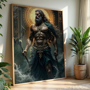 Greek Mythology Art Print | Majestic Poseidon Art Print | Ocean King Poster | Trident & Sea God Artwork