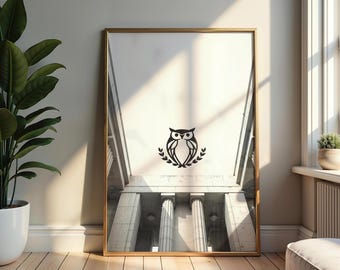 Athena Owl Icon Art Print: Greek Goddess Minimalist Decor