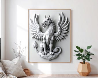 Affiche géométrique de griffon : impression d'art de créature mythique minimaliste