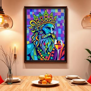 Mosaic Dionysus Poster, Vibrant Greek God Art Print, Pop Art Mythology Wall Decor, Colorful Dionysus Wine God, Joyful Mosaic Gift, Greek Art