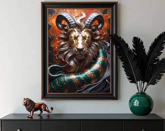 Chimera Art Print: Mythical Beast, Emerald and Gold Decor