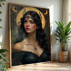 Goddess Artemis Art Nouveau Print, Elegant Greek Goddess Poster & Feminine Energy Wall Art