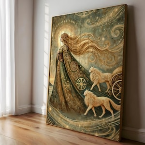 Norse Goddess Freyja Art Nouveau Poster: Vintage Nordic Mythology