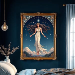 Nuss Ägyptische Göttin Poster, Celestial Mythology Art Print, Sternenhimmel Wanddekoration, Ägyptische Göttin Art Print, Jugendstil Mythologie Print
