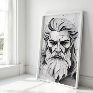 Fractured Zeus Poster: Geometric God of Thunder Art Print