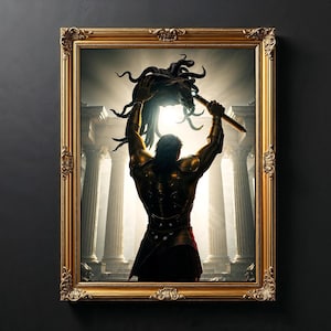 Perseus Premium Matte Poster – Mythological Hero, Abstract Marble Sculpture, Enchanted Patterns, Timeless Greek Legend Wall Art