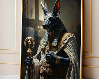 Póster de Anubis, arte de pared, dios egipcio, decoración del guardián del más allá, arte de la mitología real, decoración de pared del antiguo Egipto