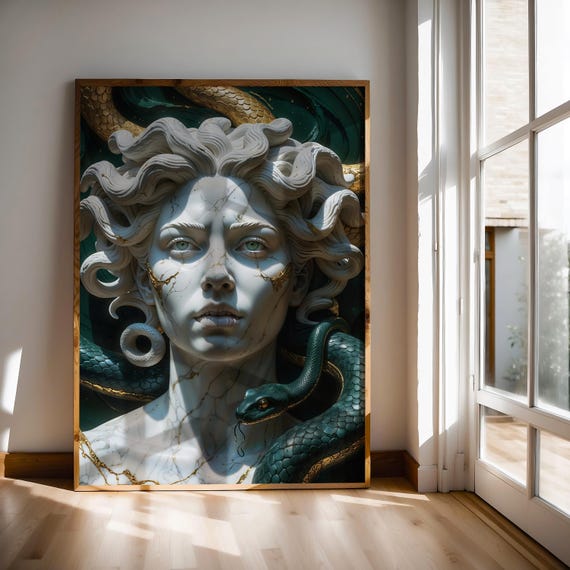 Medusa Art Print: Emerald Serpentine, Mythology Decor