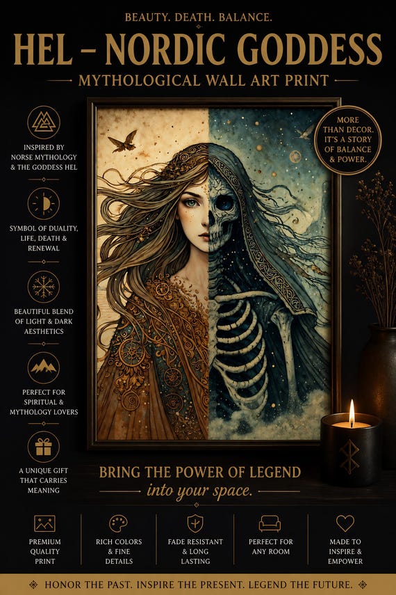 Hel Death Goddess Art Print | Norse Mythology Premium Matte Poster