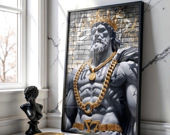 Póster artístico de Zeus Gangsta: Impresión de un dios griego del hip hop