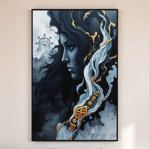 Skadi Poster - Launische nordische Göttin Druck, strukturierte Winter Kunst, heiteres Dekor & rätselhaftes Geschenk, nordische Mythologie Wandkunst