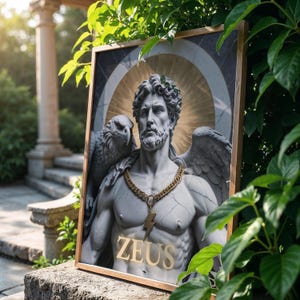 Zeus Poster - King of the Gods Art, Classical Sculpture with Eagle, Premium Matte