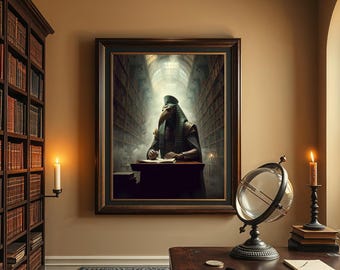 Póster de la Academia Oscura de la Biblioteca Thoth, Impresión de Dios Egipcio, Arte de Pared de Biblioteca Gótica, Decoración de Académico, Regalo para Amantes de los Libros, Regalo para Amantes de la Mitología