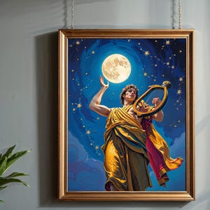 Poster opaco premium Apollo, dio greco della musica e della luce, regalo per lei, regalo per la casa, arte astratta, stampe vintage, arte murale mitologica