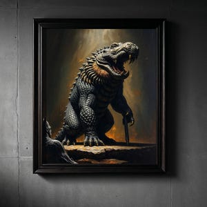 Ammit Bestiary Poster, Egyptian Demon Engraving Print, Dark Mythology Art, Vintage Monster Illustration, Gothic Bestiary Decor, Ancient Art