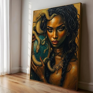 Mami Wata Poster, Bestiary African Water Goddess Engraving Print, Dark Mythology Art, Vintage Mermaid Illustration