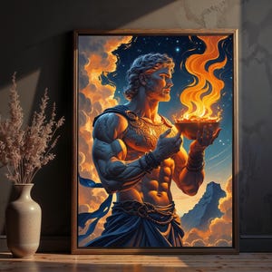 Prometheus Premium Matte Poster, Greek Titan of Fire and Wisdom, Mythology, Gift Home Decor, Art Nouveau, Vintage Prints, Mythology Wall Art