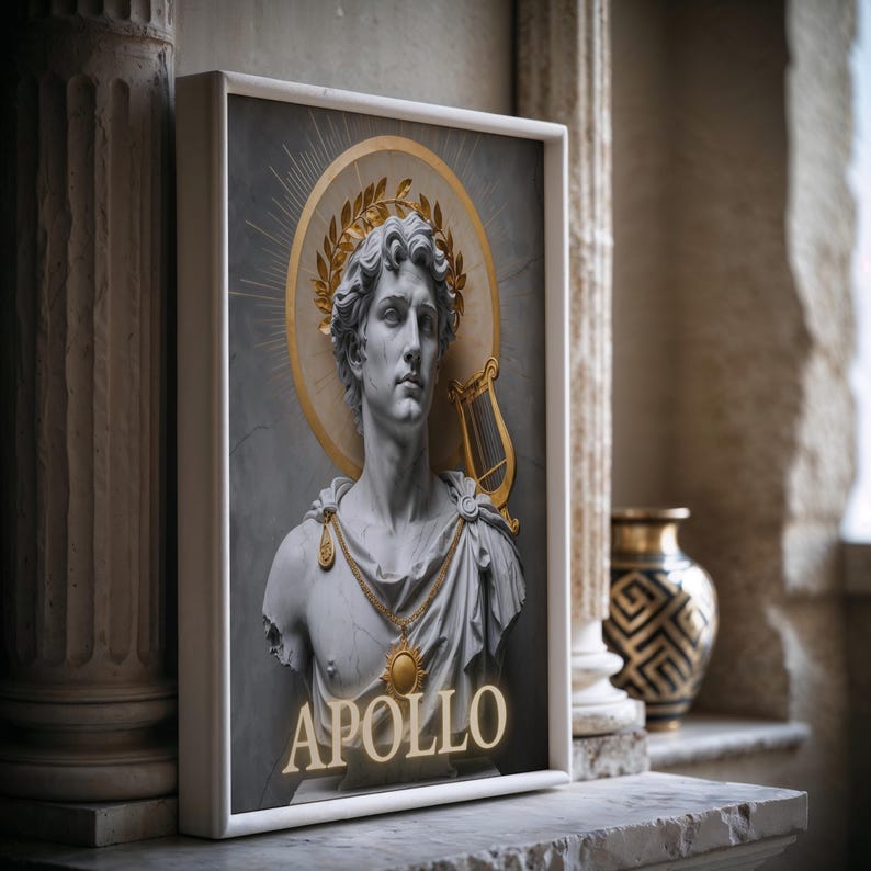 Apollo Greek God Art Print – Classical Bust, Golden Accents - Etsy