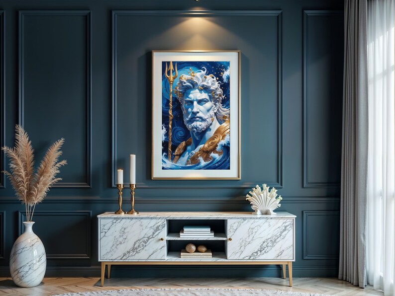 Poseidon Art Print, Greek God of the Sea, Nautical Mythology Poster - Etsy