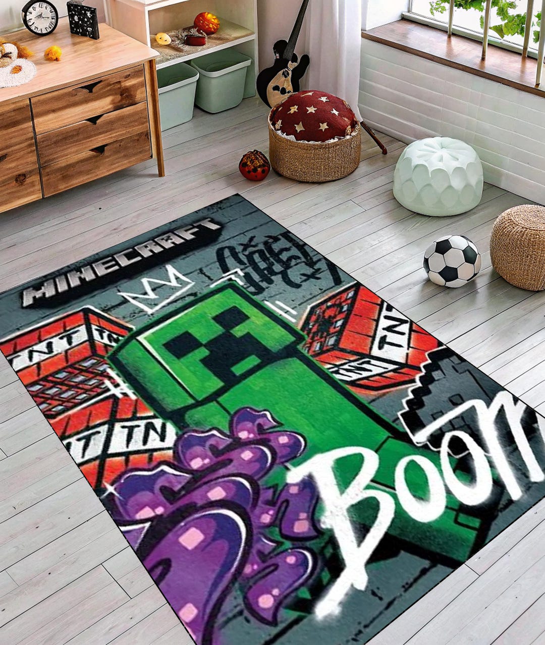 Pixel Monster Rug Pixel Adventure Rug : Green Monster Gamer Carpet for Kids Room & Video ...