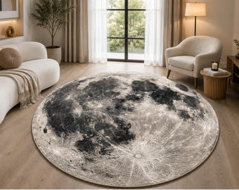 Moon Surface Round Rug, Lunar Crater Area Rug, Space Decor (Cotton Blend)