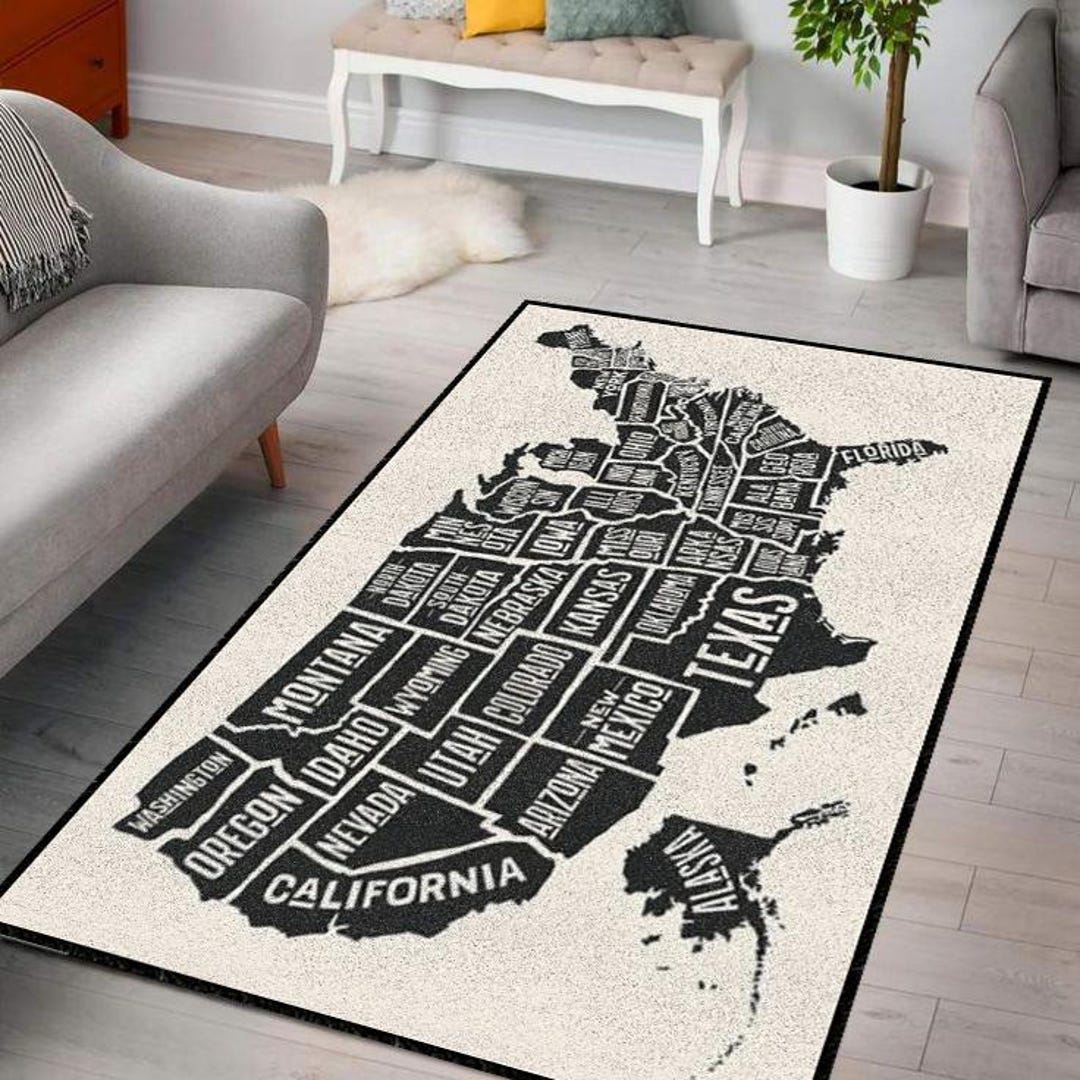 America Map Rug: Non-slip Cotton Blend, 3D Print,modern Weaving - Etsy